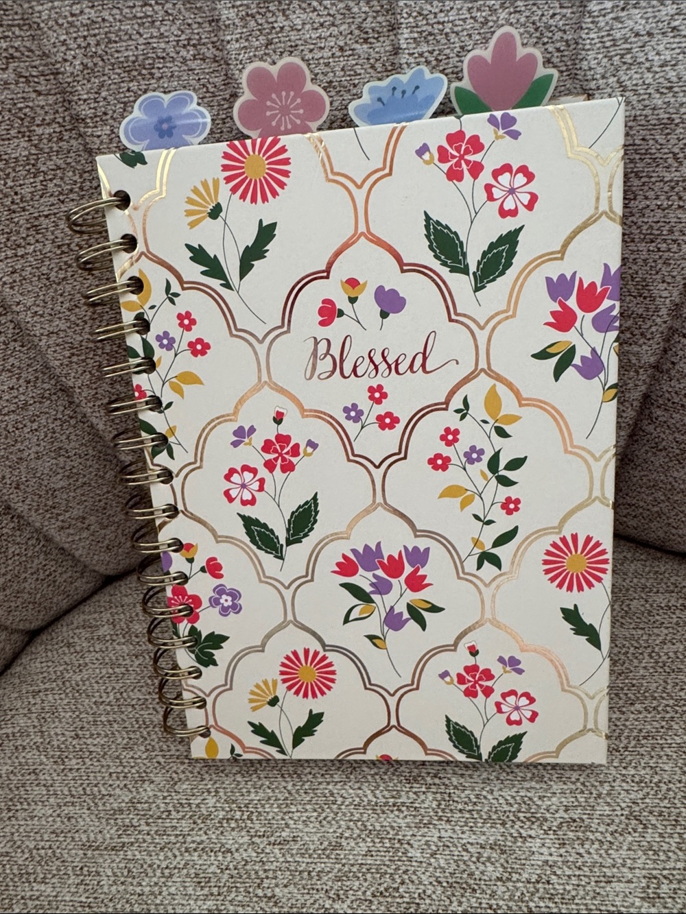 Blessed Floral Spiral Notebook - Cream with Multicolor Flowers